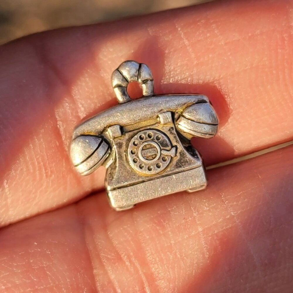 Vintage 925 sterling silver rotary phone stamped CTO bracelet charm